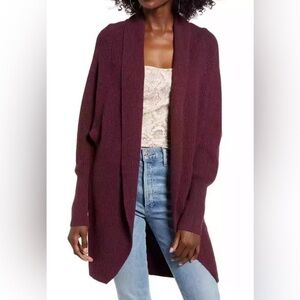 Leith | Burgundy Dolman Sleeve Shawl Collar Long Cardigan (L)